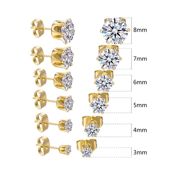 18K Gold Plated CZ Stud Earrings 3MM - Picture 5 of 6